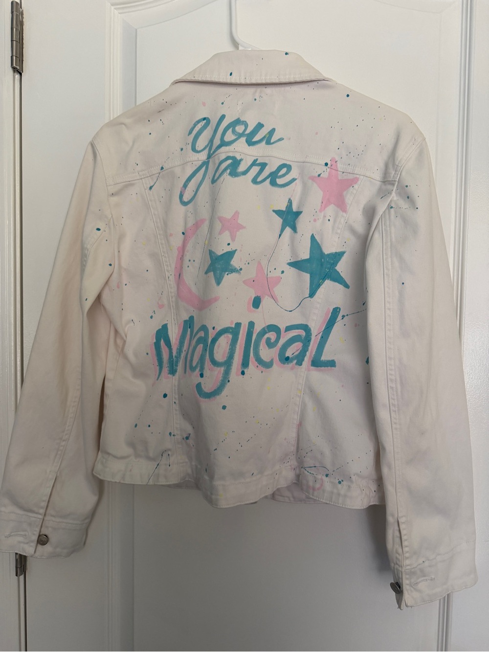 One of a kind. Custom Hand-Painted “You Are Magical” White Jacket Size Medium